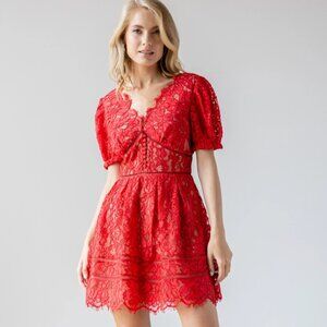 NWT Self Portrait Red Lace Mini Dress (Size 6)
